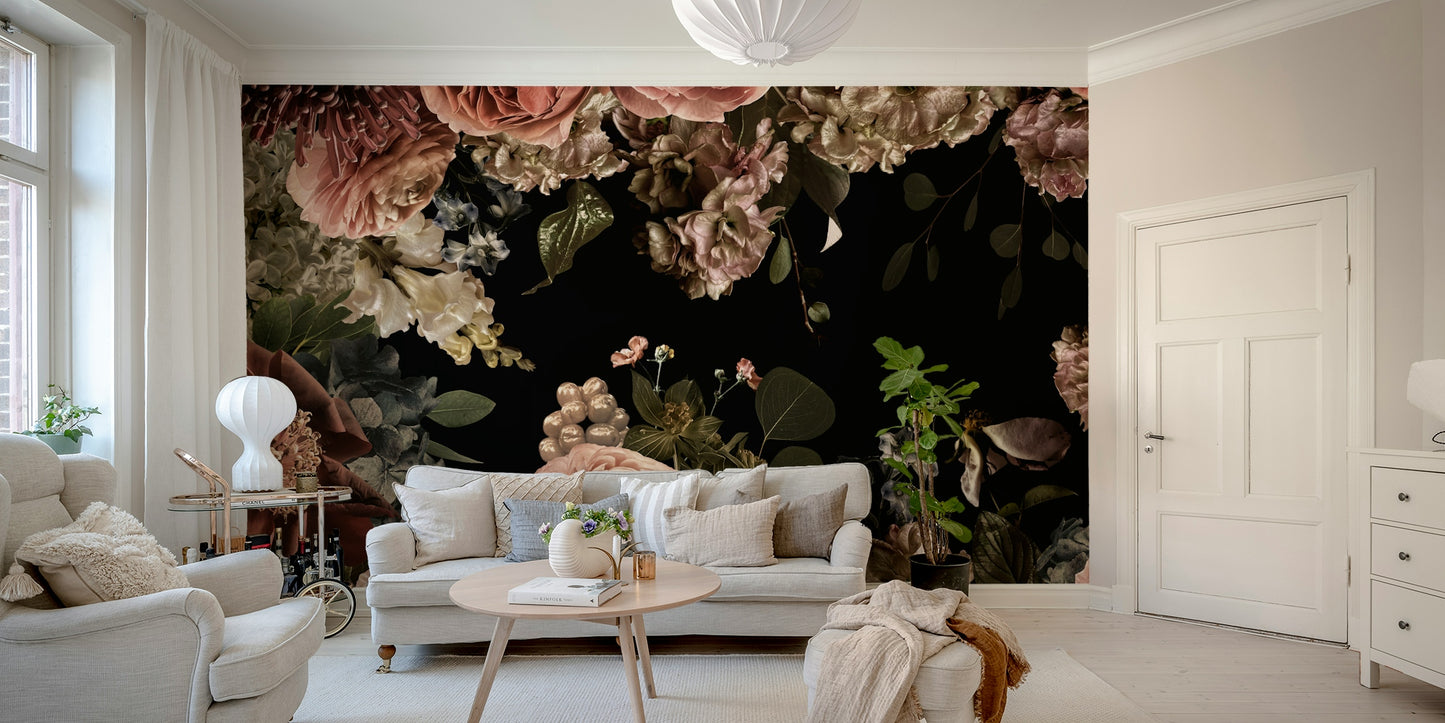 Deep blue and black flower wall mural

