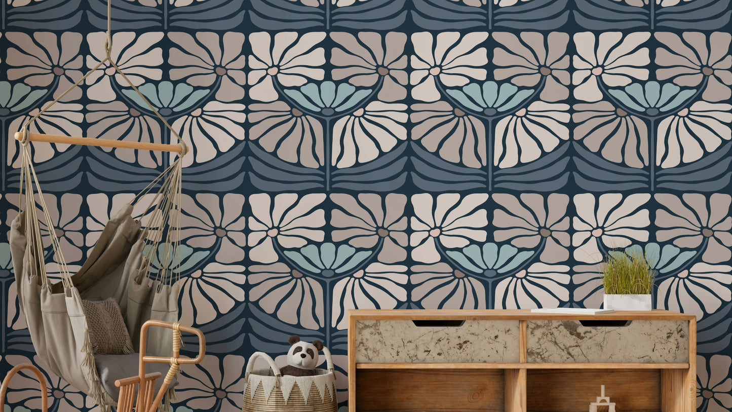 Dark floral wallpaper with blooming flowers

