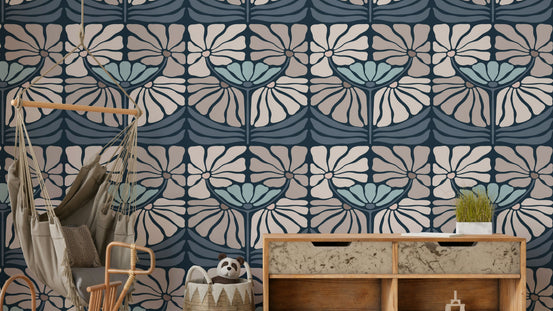 Dark floral wallpaper with blooming flowers

