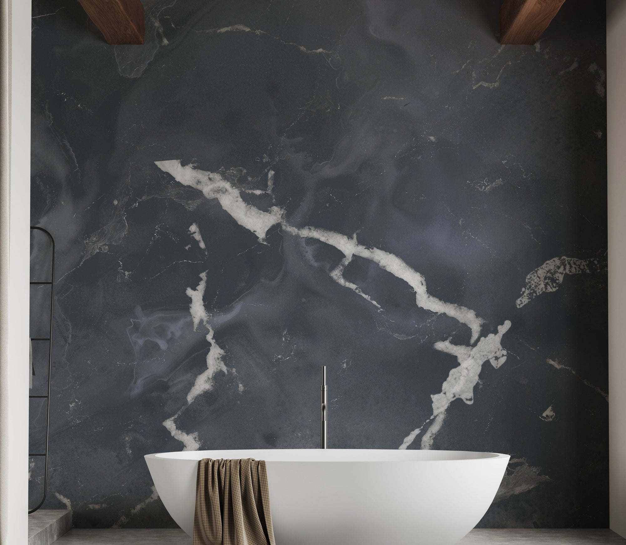 Midnight Gray Terrazzo Marble Effect wallpaper mural shown as a full feature wall that highlights the design