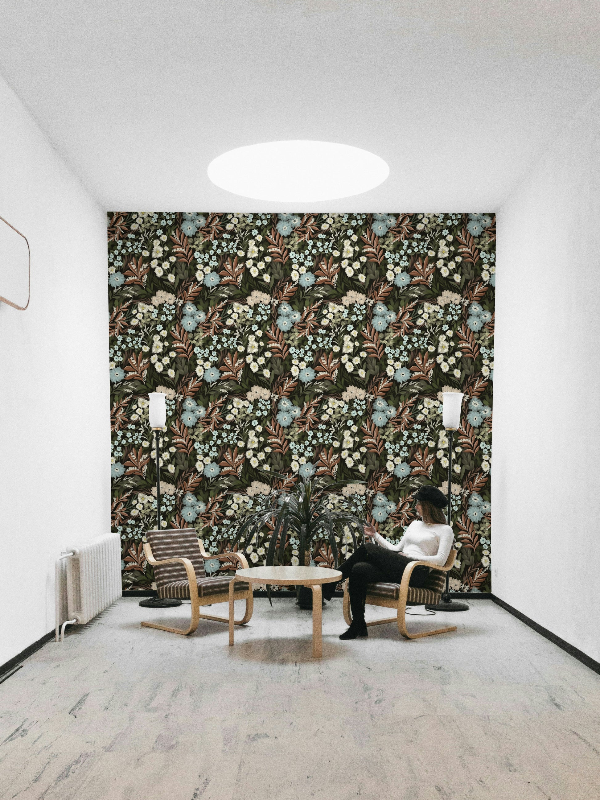 Midnight bloom wallpaper with forest-inspired patterns

