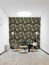 Midnight bloom wallpaper with forest-inspired patterns


