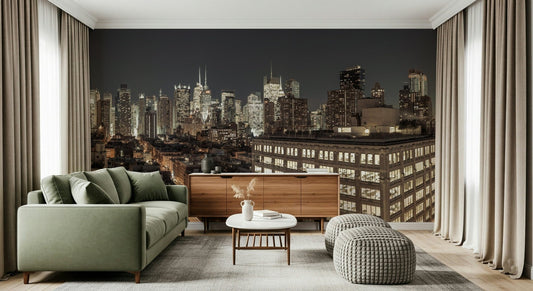 Tall buildings wall art Midnight Metropolis city glow impressive view.