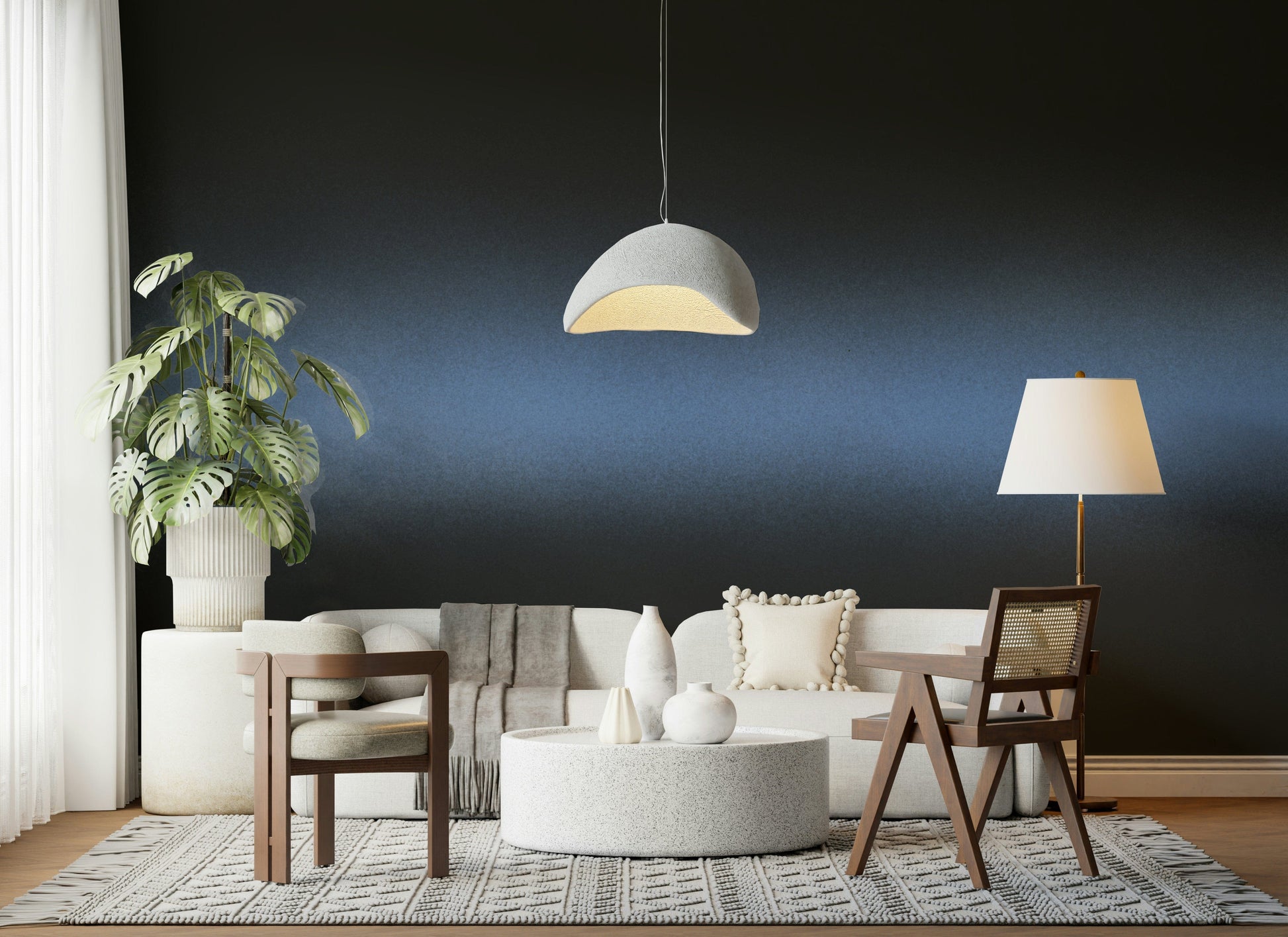 A graceful subtle pattern wall mural in cool, dark tones.

