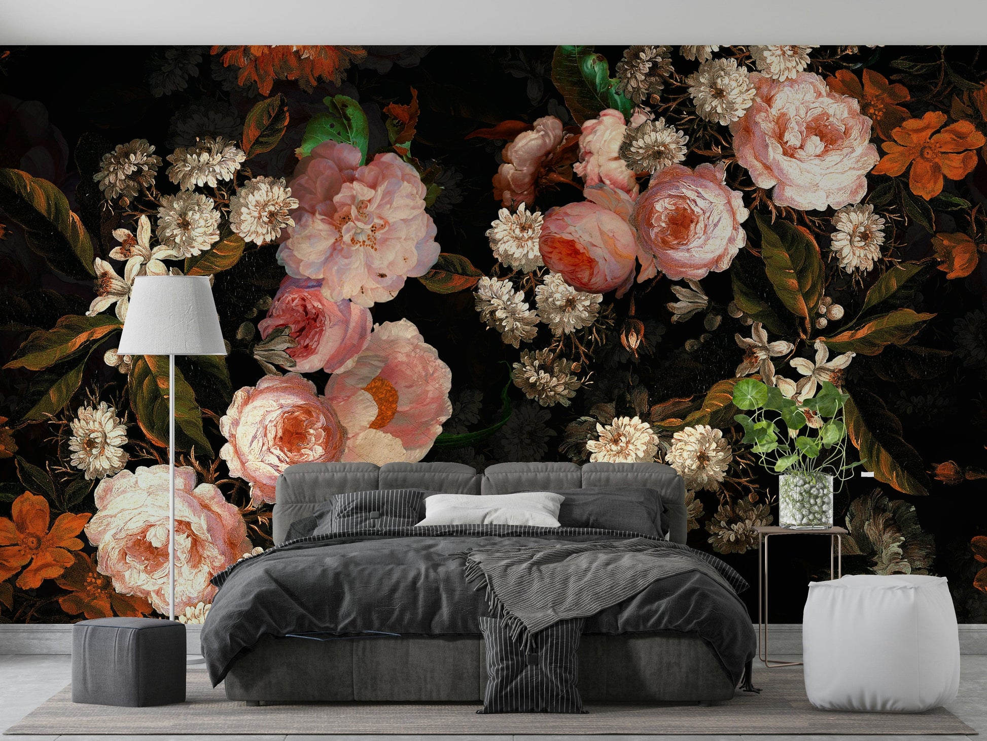 A tasteful rose wall mural design.