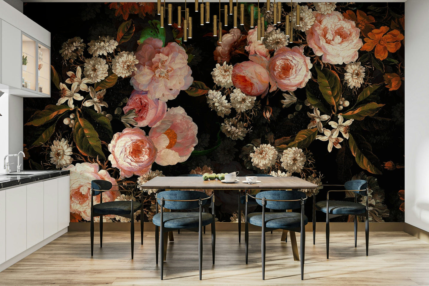 A dark floral decor with midnight roses.