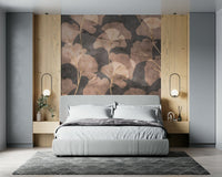 Sophisticated brown Midwinter Gingko Sepia wallpaper mural focal point.