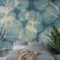 Intricate blue leaf patterns in cyanotype style for a calming effect.

