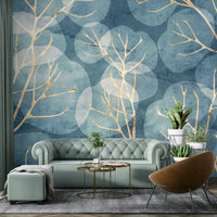 Midwinter Leaf - Cyanotype Wall Mural with blue leaf design.

