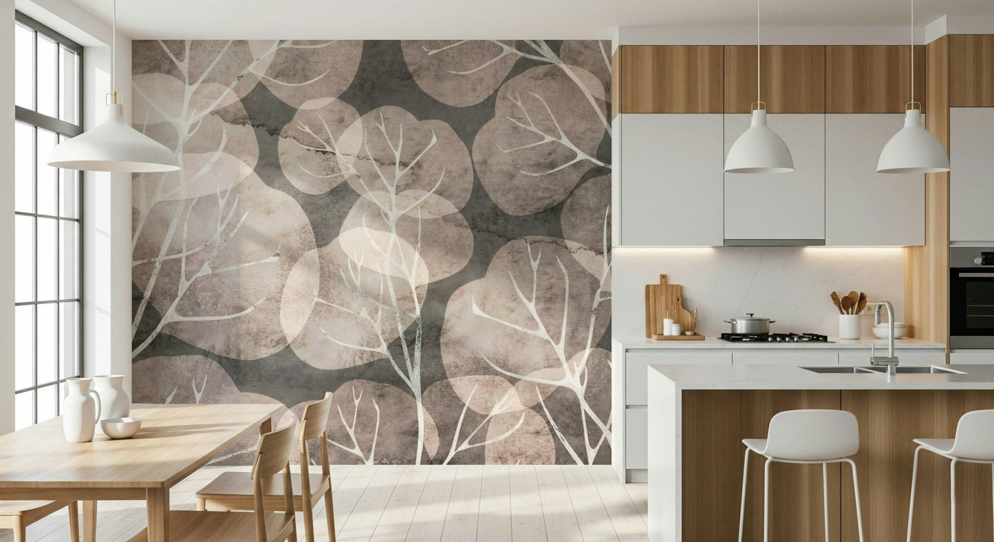 Midwinter Leaf pewter blush peel and stick wallpaper texture.