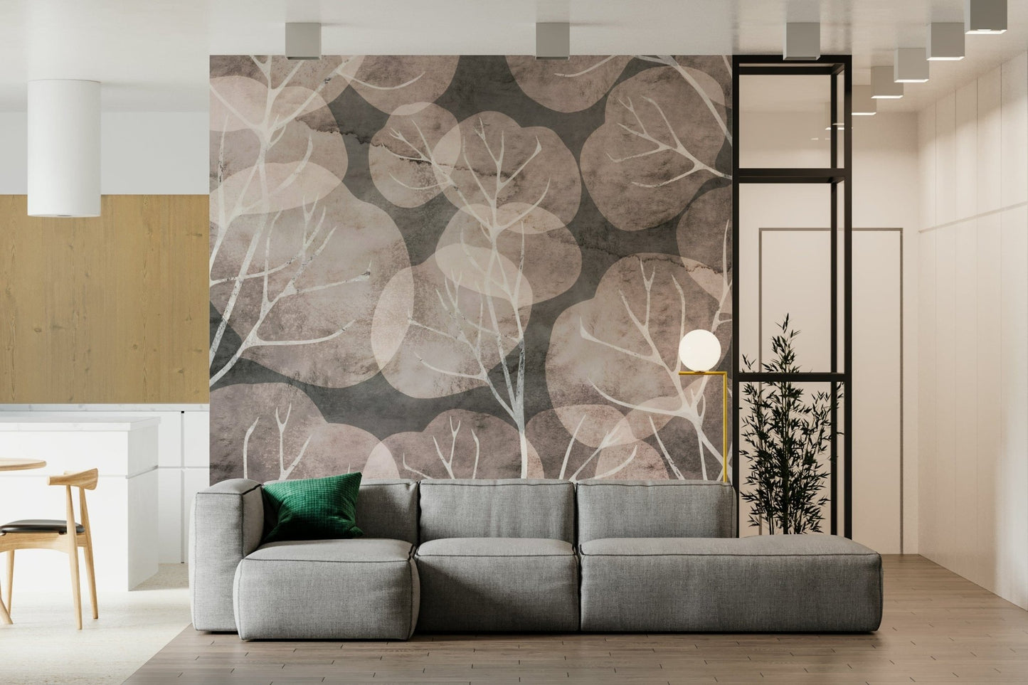 Midwinter Leaf Pewter & Blush wallpaper mural winter botanical.