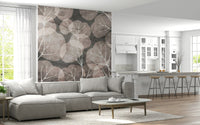 Aesthetic neutral Midwinter Leaf pewter blush wall mural print.