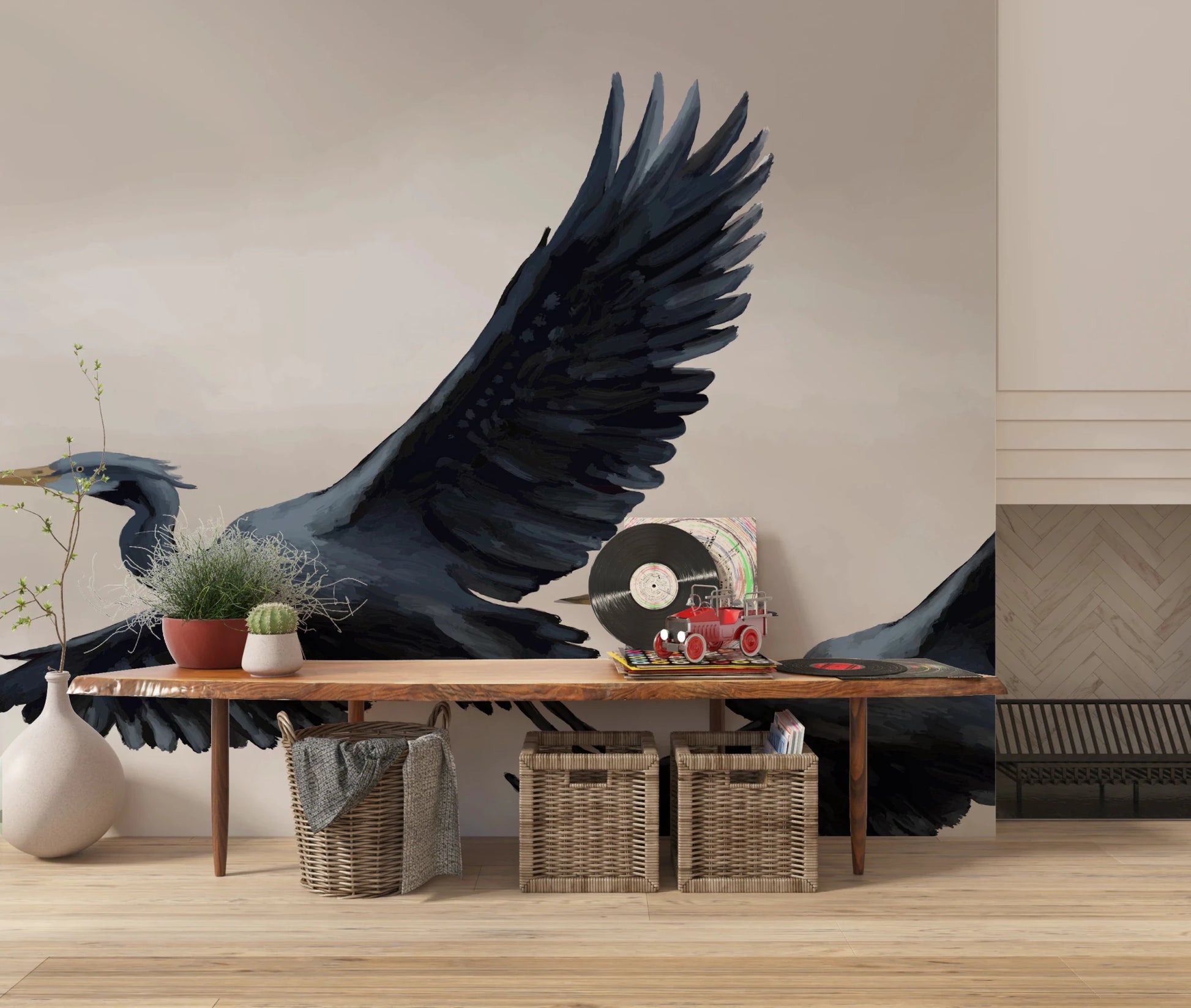 Migrating Herons Oil painting Wall Mural