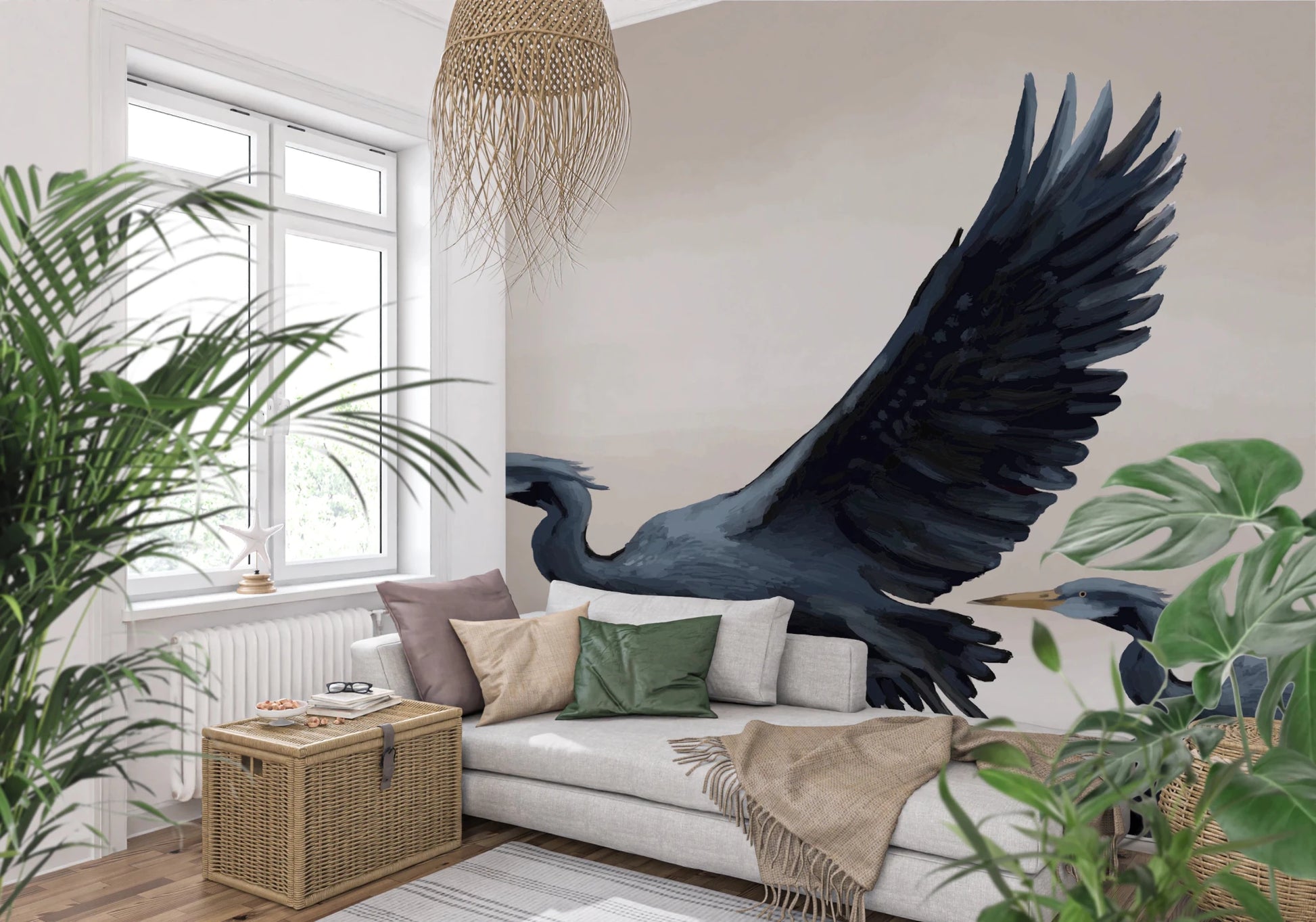 Migrating Herons Oil painting Wall Mural