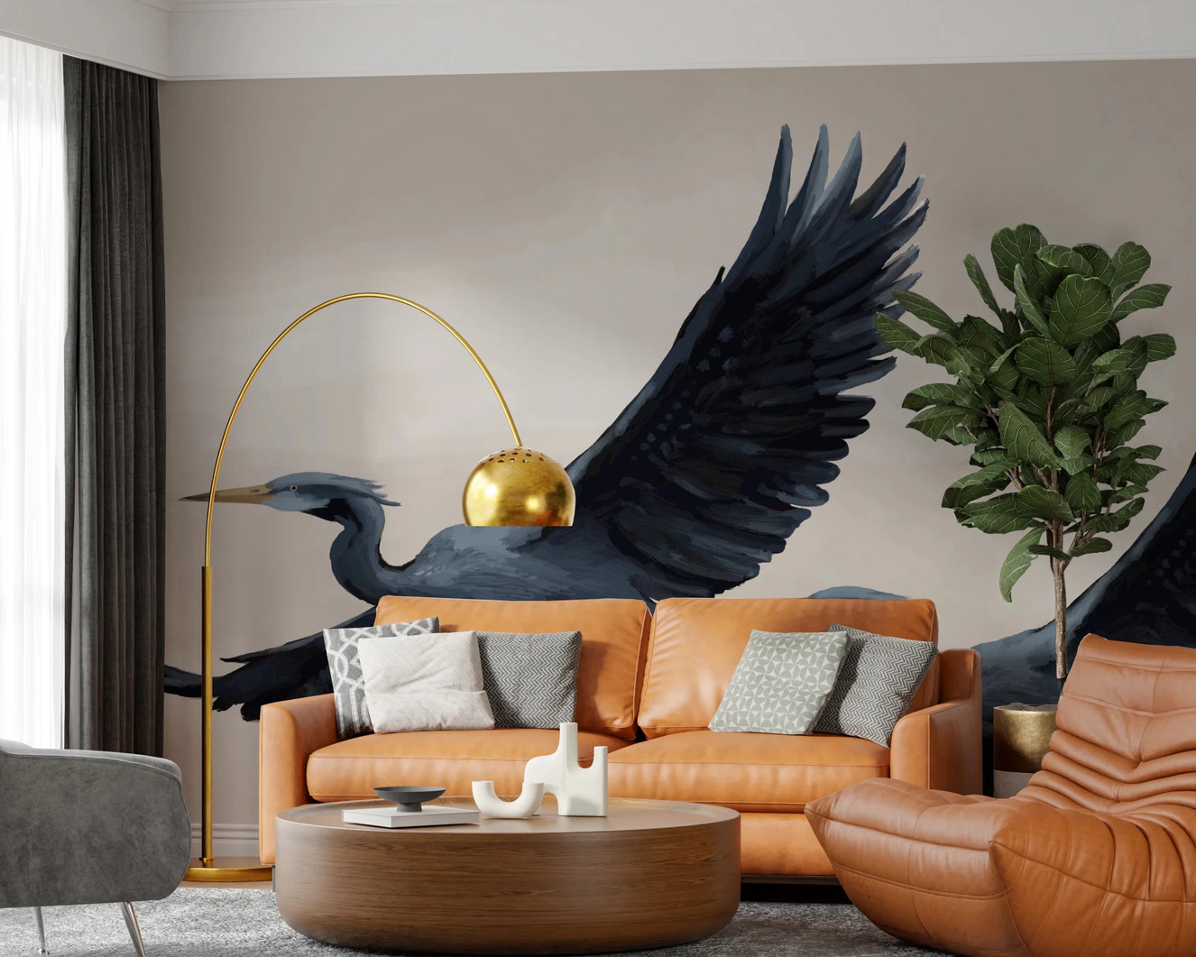 Migrating Herons Oil painting Wall Mural