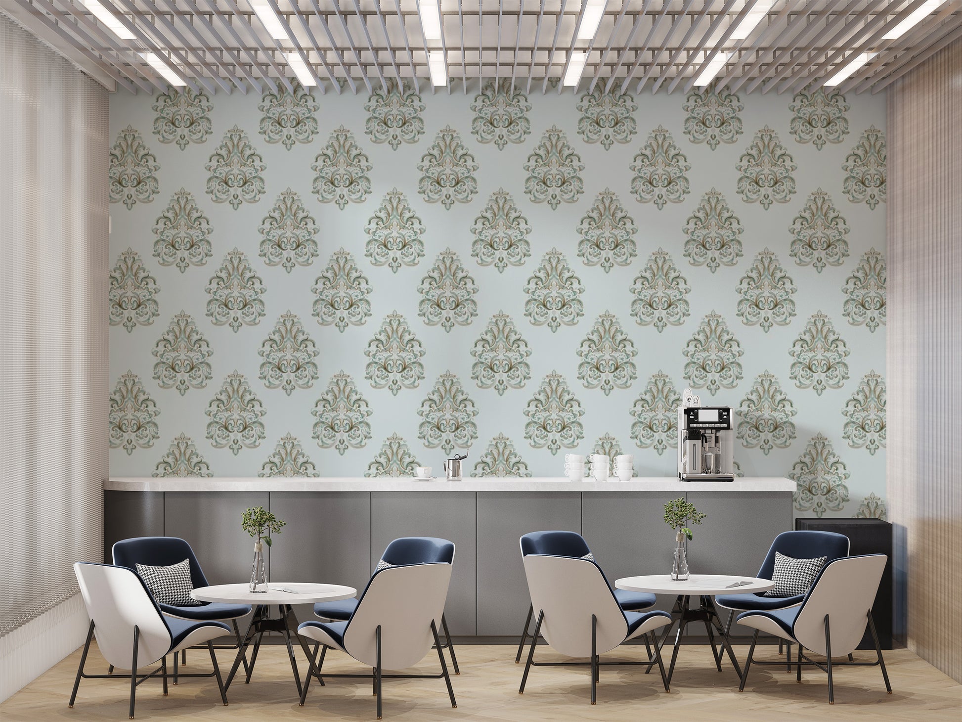 Luxurious damask green wallpaper with a vintage charm.