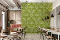Features a damask style with Art Deco floral motifs.
