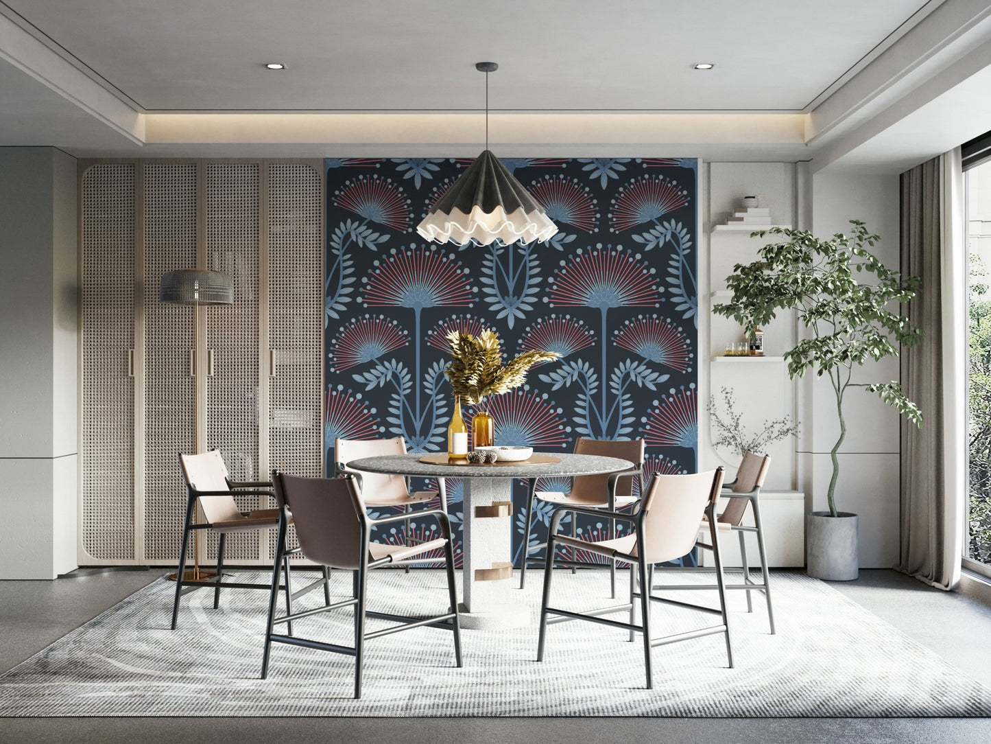 A luxurious and intricate floral wallpaper pattern.
