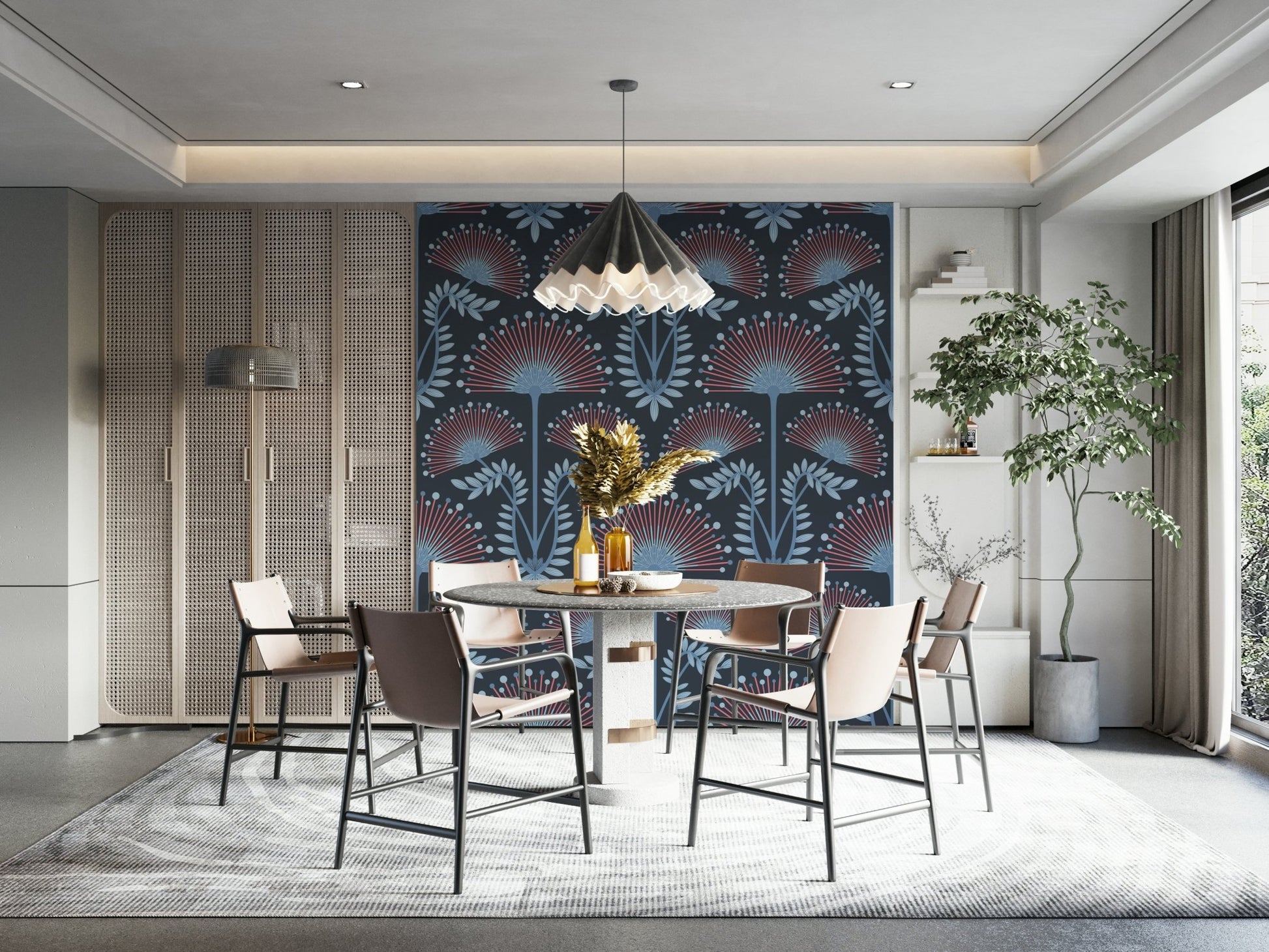 A luxurious and intricate floral wallpaper pattern.
