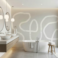 A peaceful modern abstract mural on decorative wallpaper.