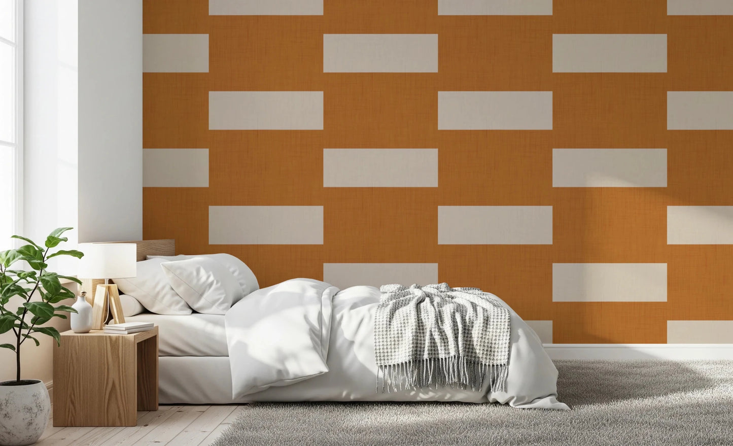 Minimal Stripe Block Terracotta Cream Wallpaper⁠