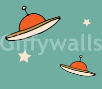 Abstract airships, cream white stars, UFO Blue turquoise blue artistry.