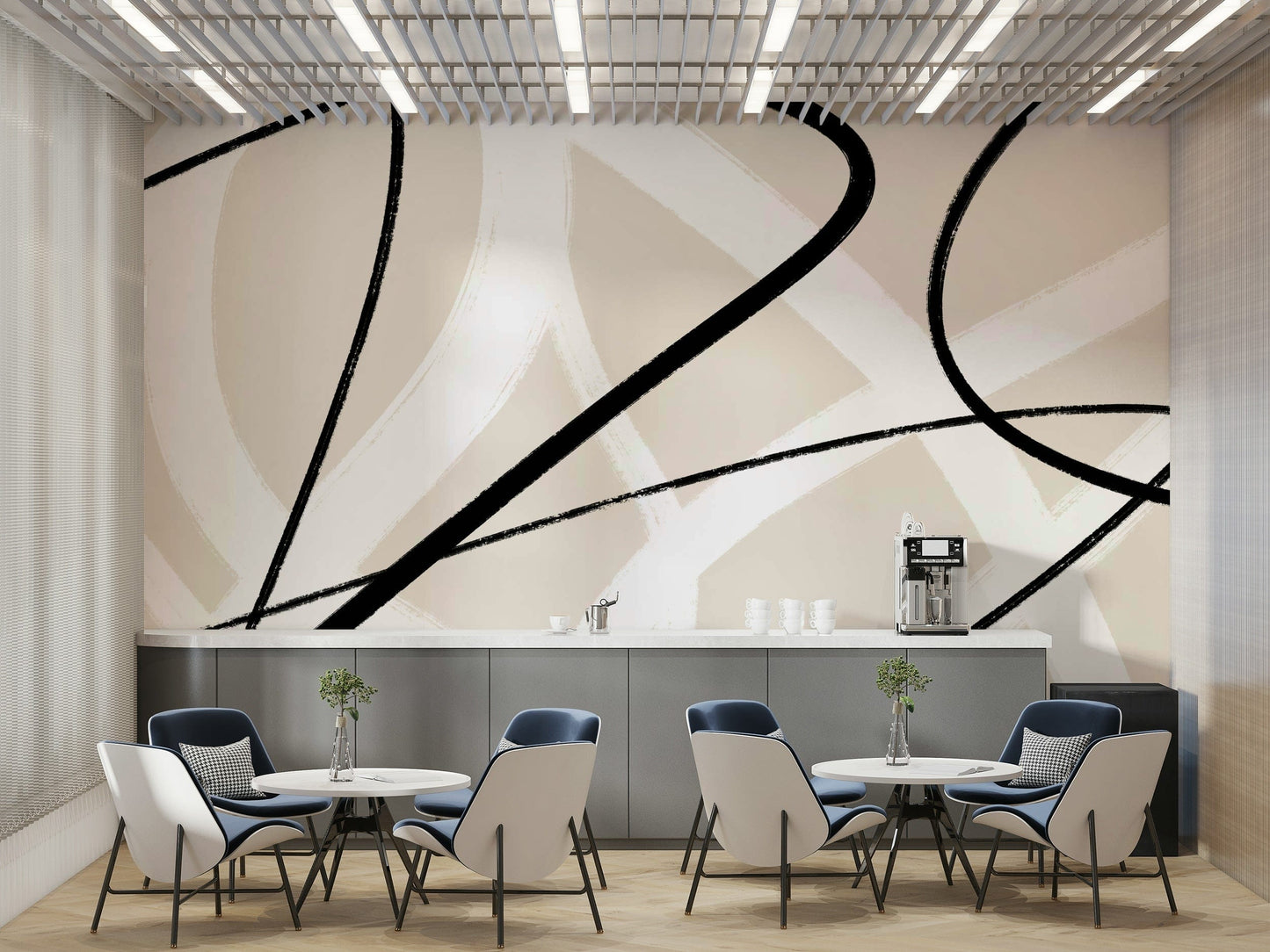A calming abstract design wallpaper mural that defines a space.

