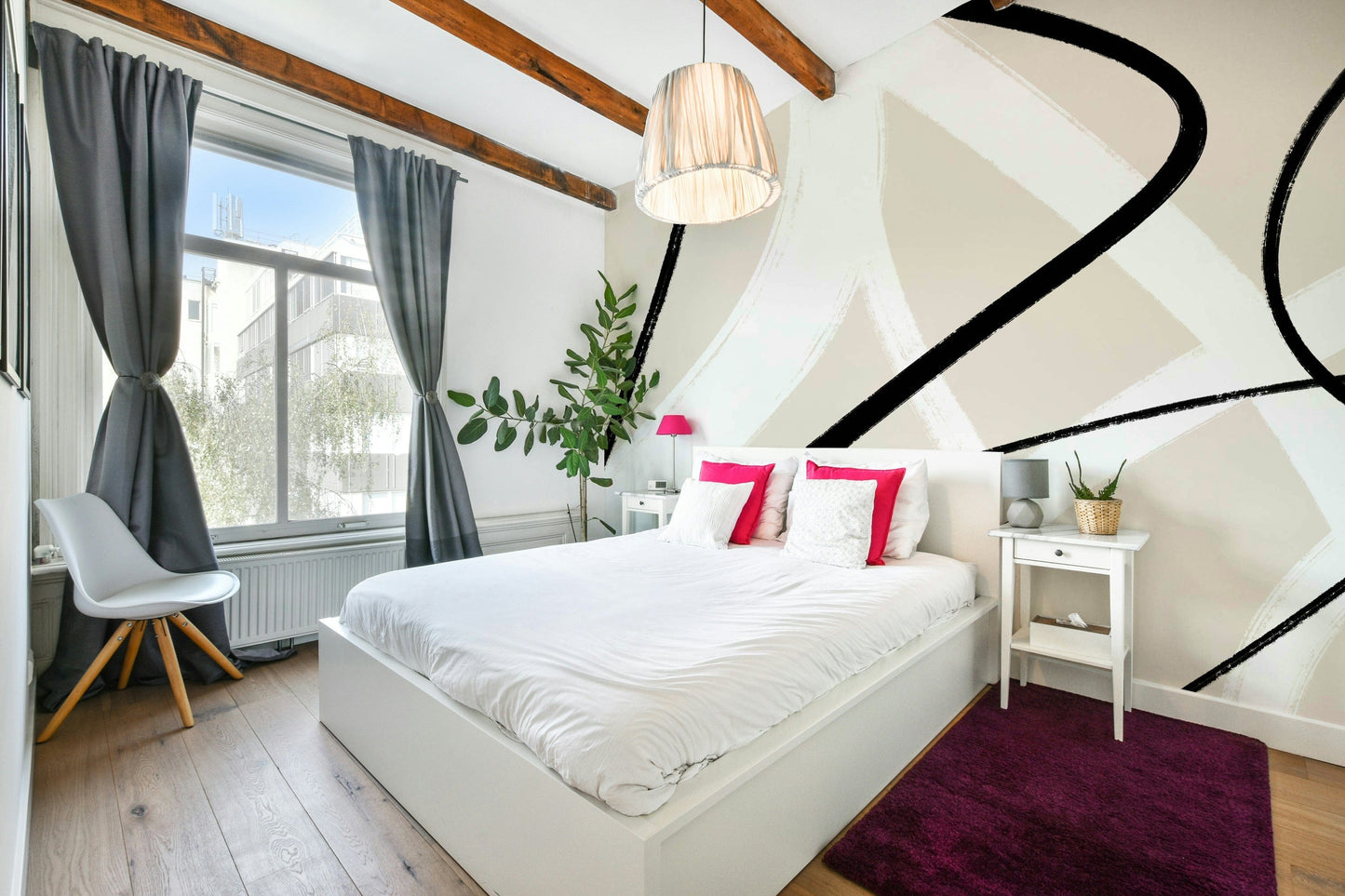 A contemplative brushstroke pattern wallpaper mural for a feature wall.

