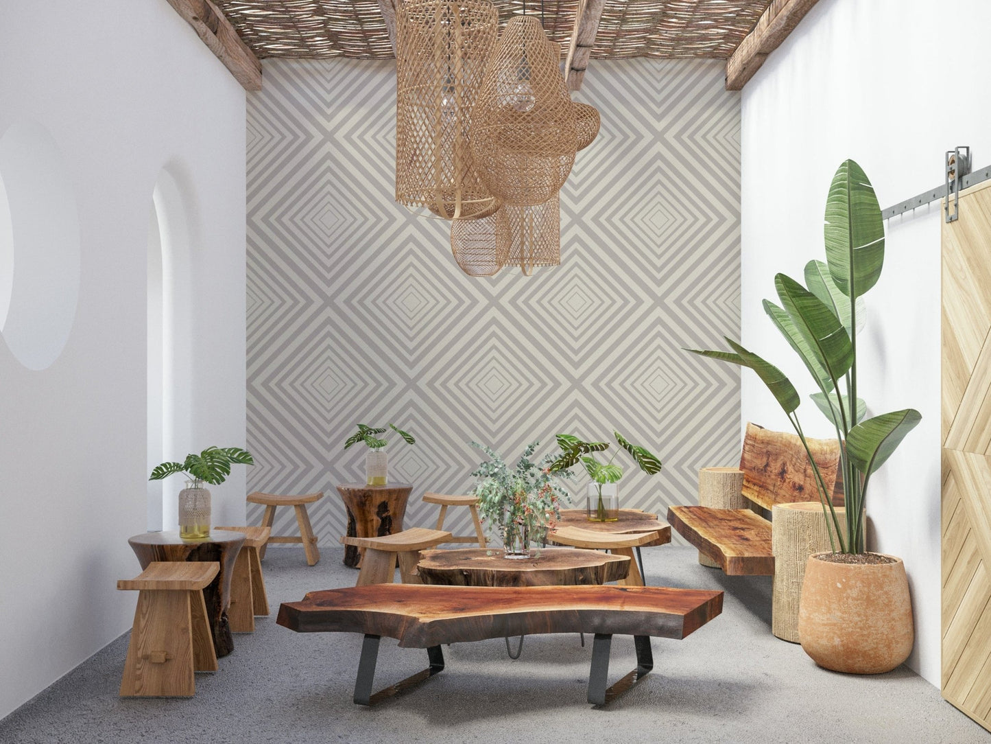 Elegant geometric wallpaper, interlocking lines, distinguished wall surface look.