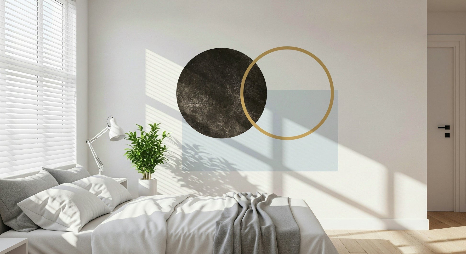 Unique wallpaper for walls, overlapping geometric shapes, artistic style.