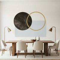 Stylish dark and gold intersecting circles, Minimal Abstract Composition pattern.