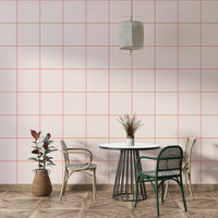 Modern home office with minimalist coral wallpaper

