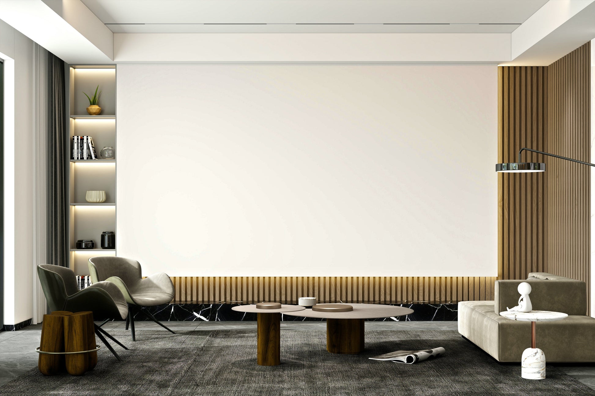 A peaceful seaside view mural on decorative wallpaper.

