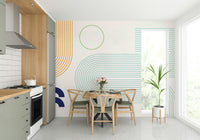 Neutral mural with modern abstract geometry

