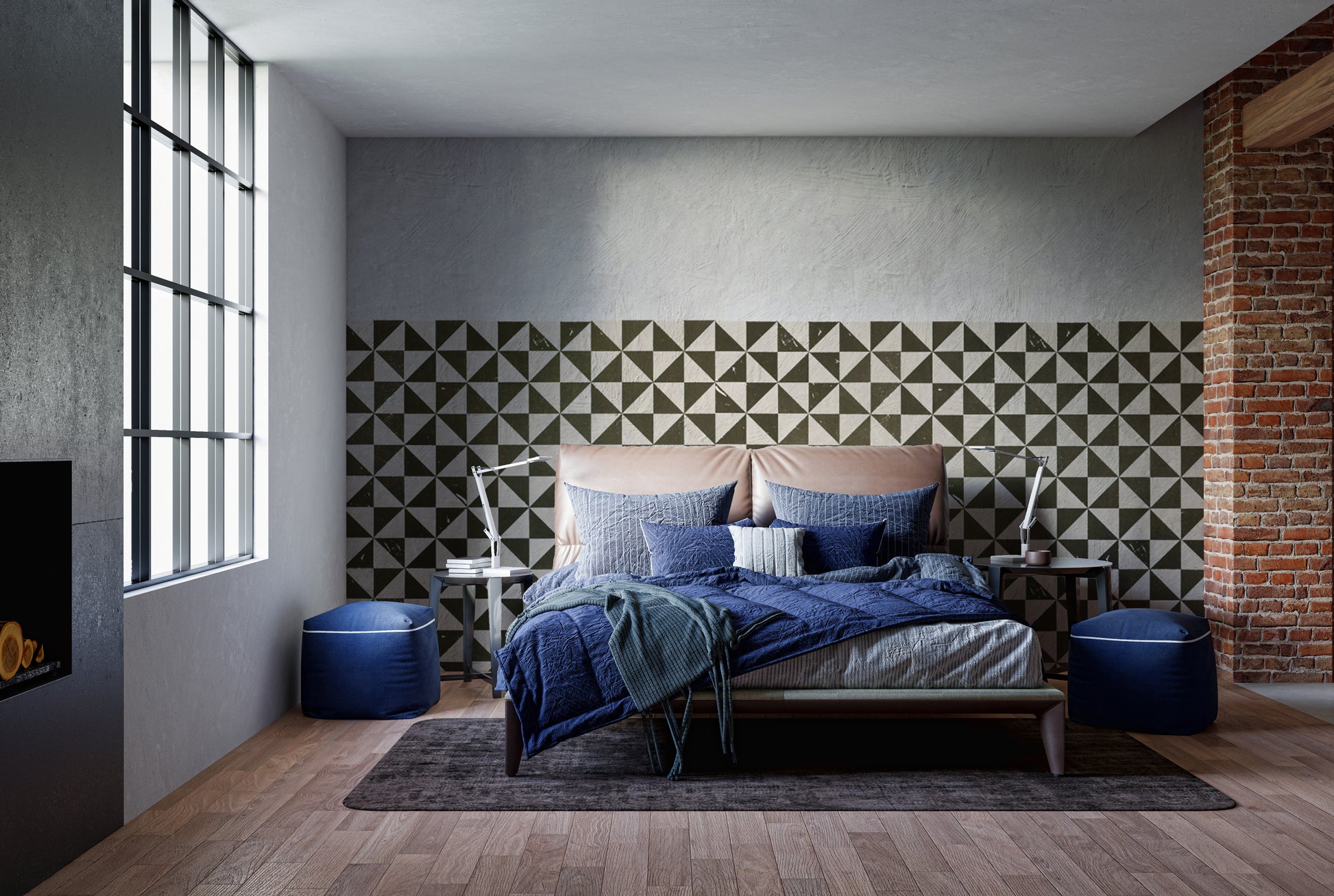 Scandinavian style geometric wallpaper with bold contrast
