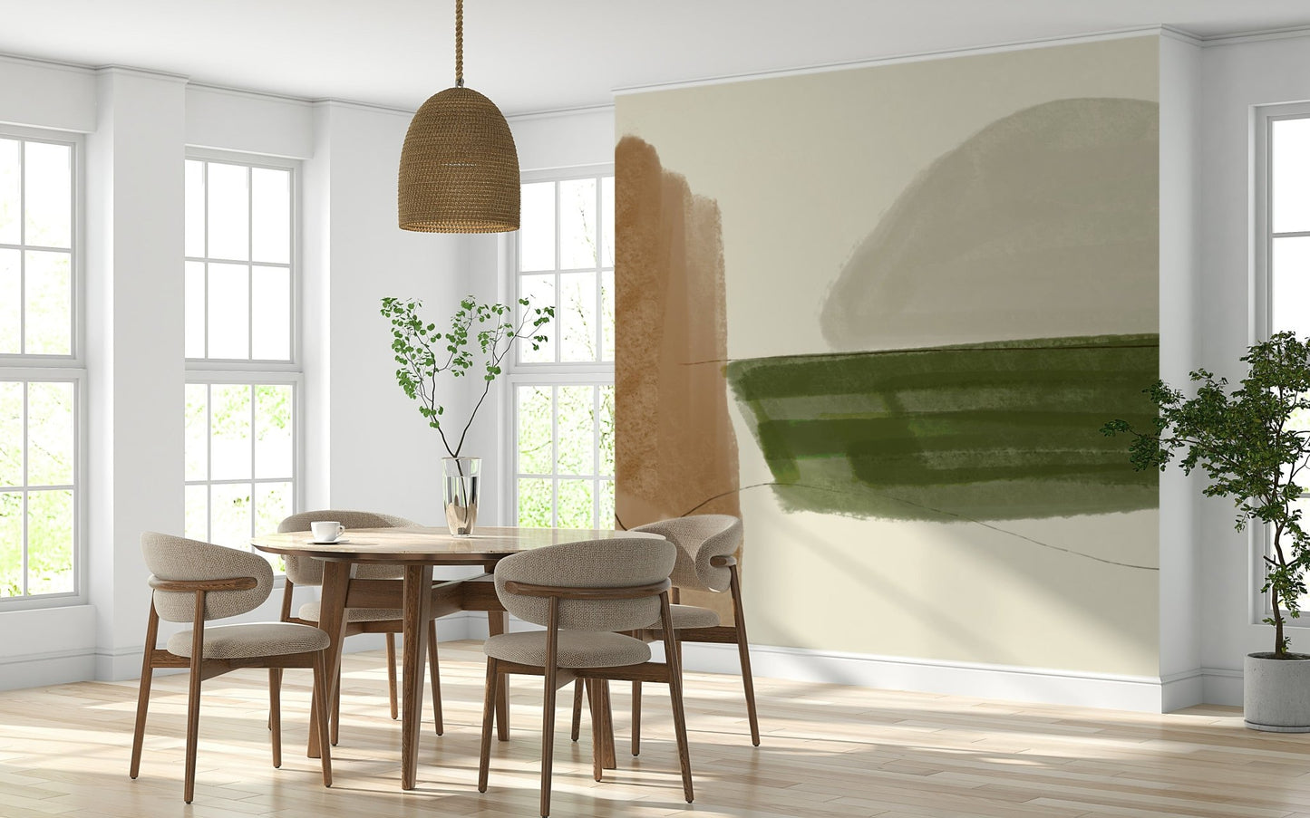 Contemporary Minimalist Nature Tones wall mural, neutral color palette artwork.