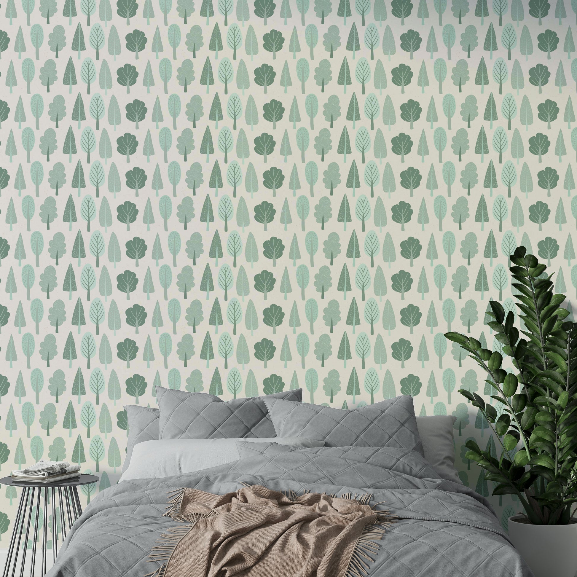 Nature-inspired wallpaper with soft green trees

