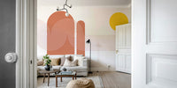 Gradient sunset mural with minimalist landscape

