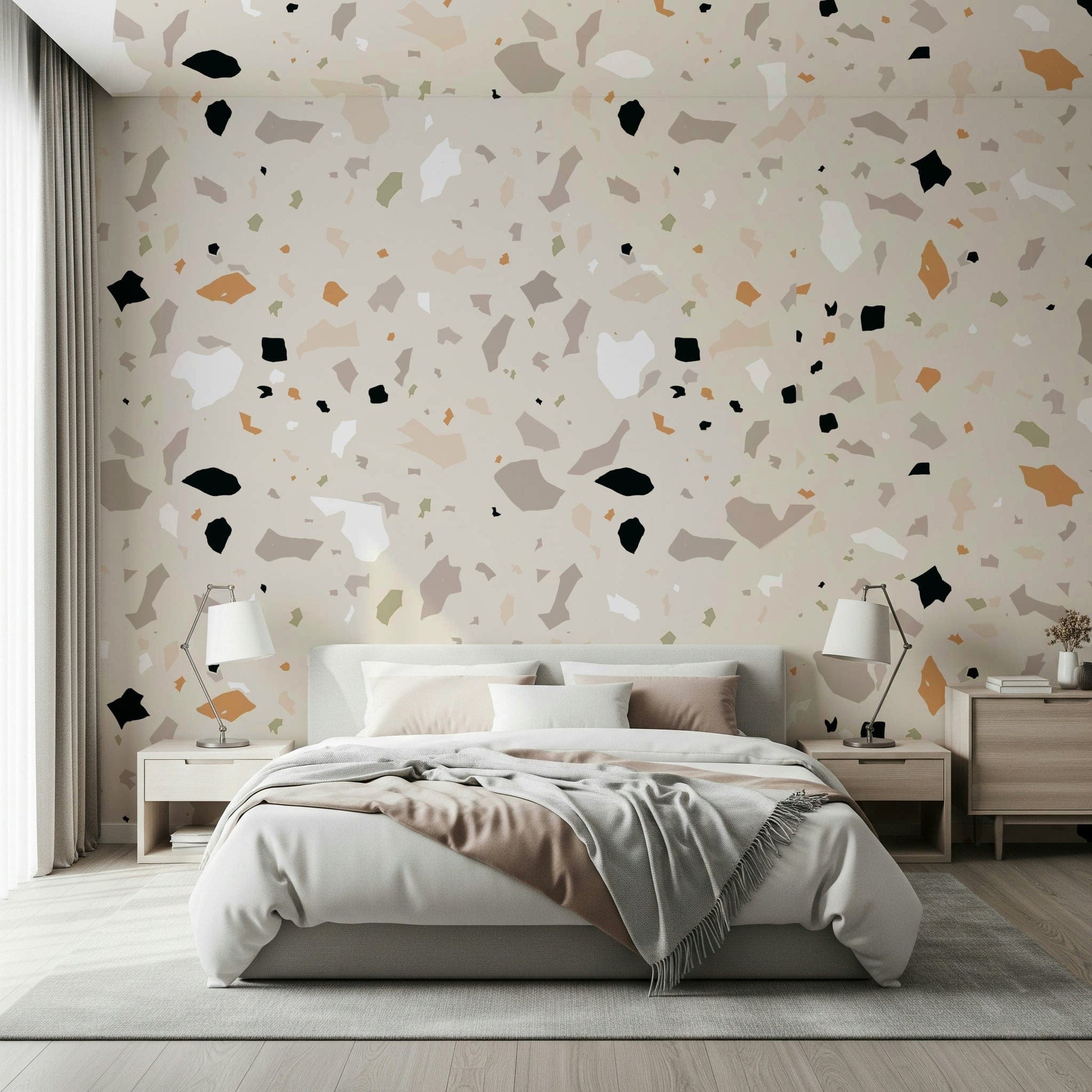 Artistic Natural Stone Art mural subtle black orange flecks.
