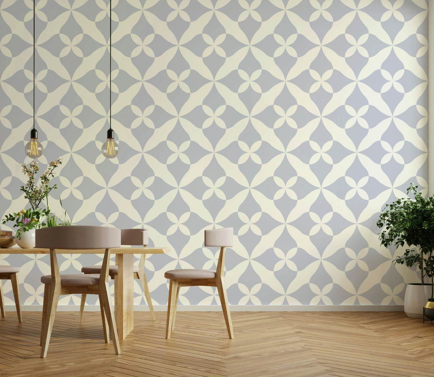 Elegant blue lattice wallpaper with a matte finish.