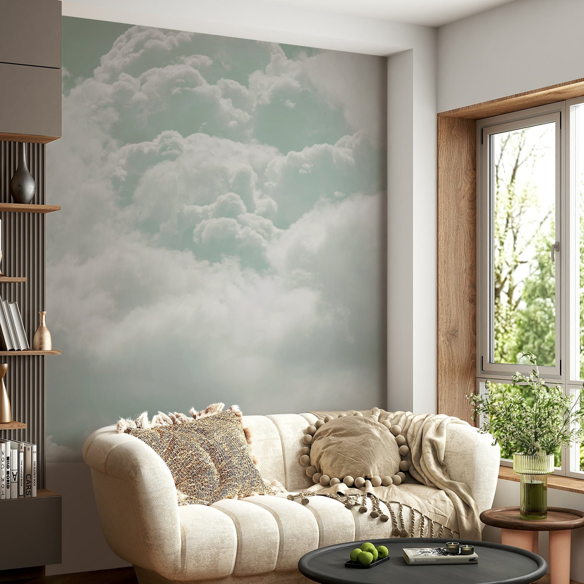 A high-angle view of the wall mural in a large space.
