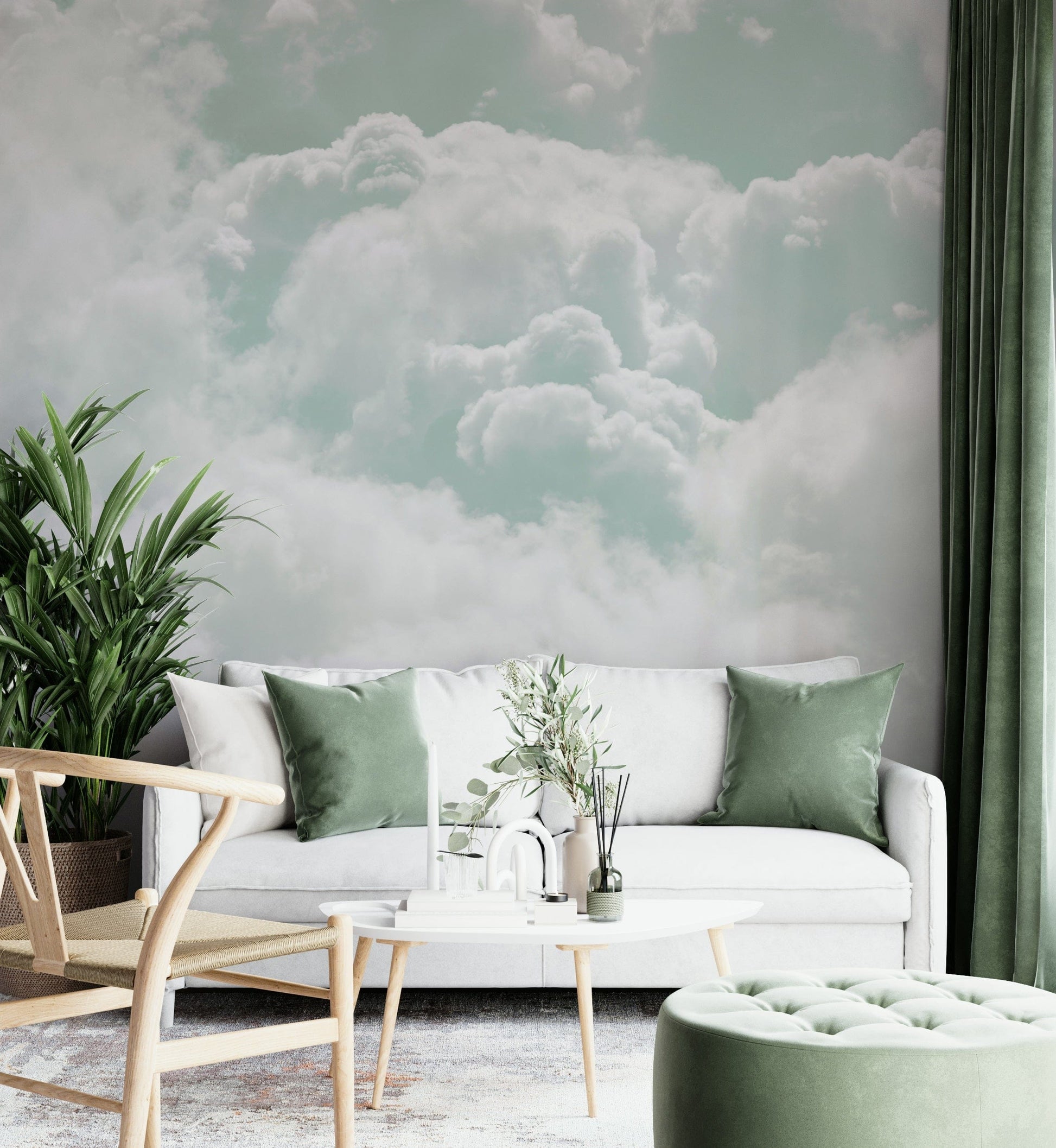 An angled shot of the mural's gentle color palette.