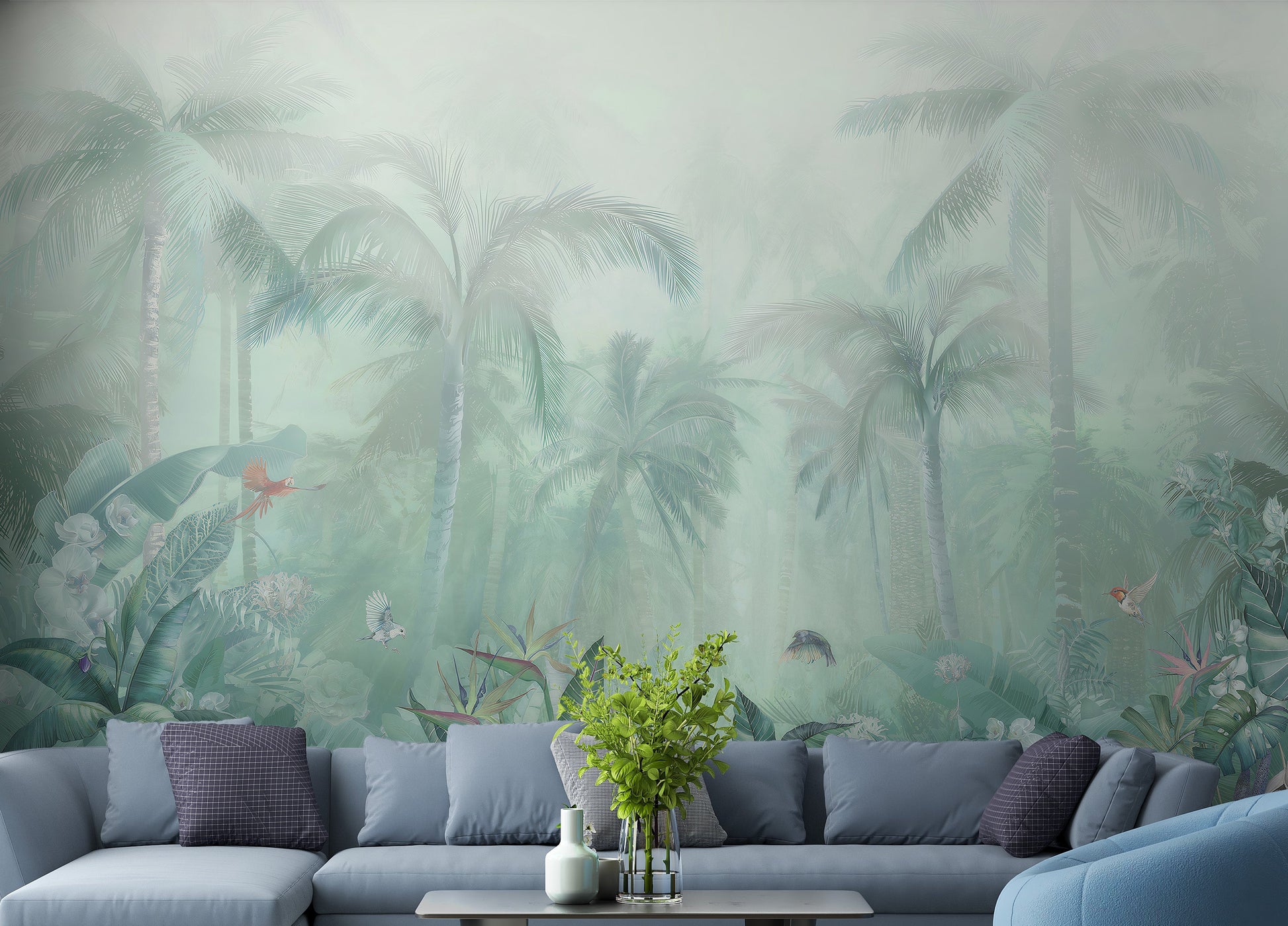 Mint Green Colored Forest View Wallpaper Murals - Giffywalls