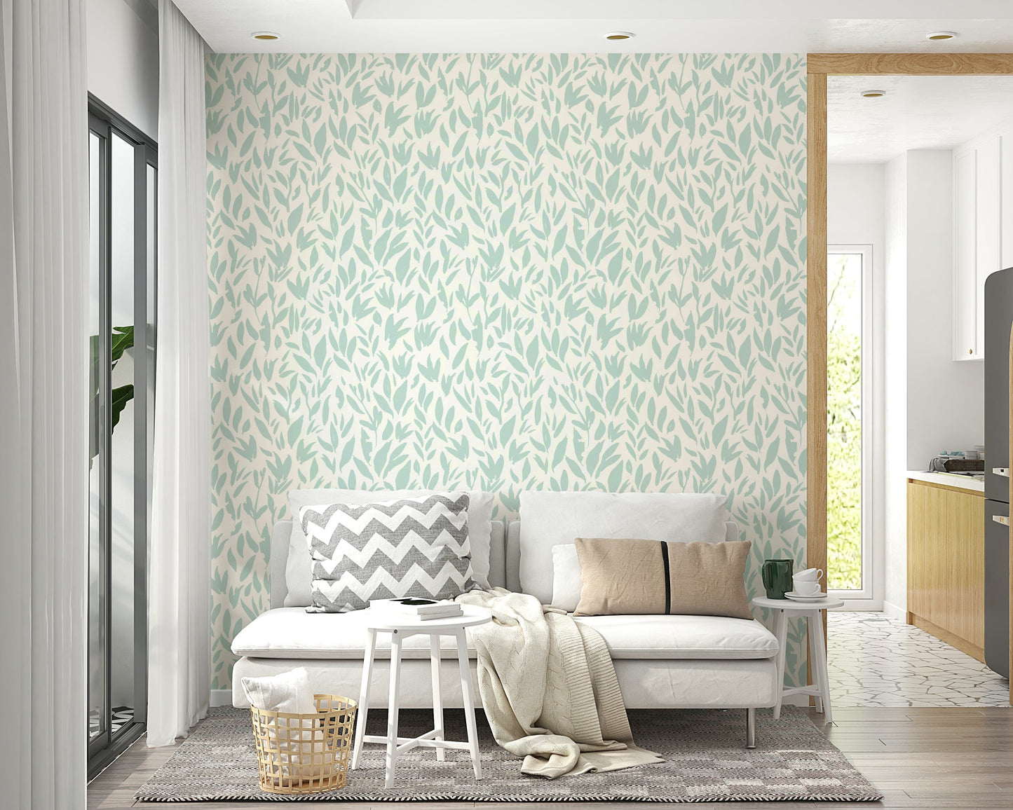 Refreshing pastel leaf wallpaper for home decor.