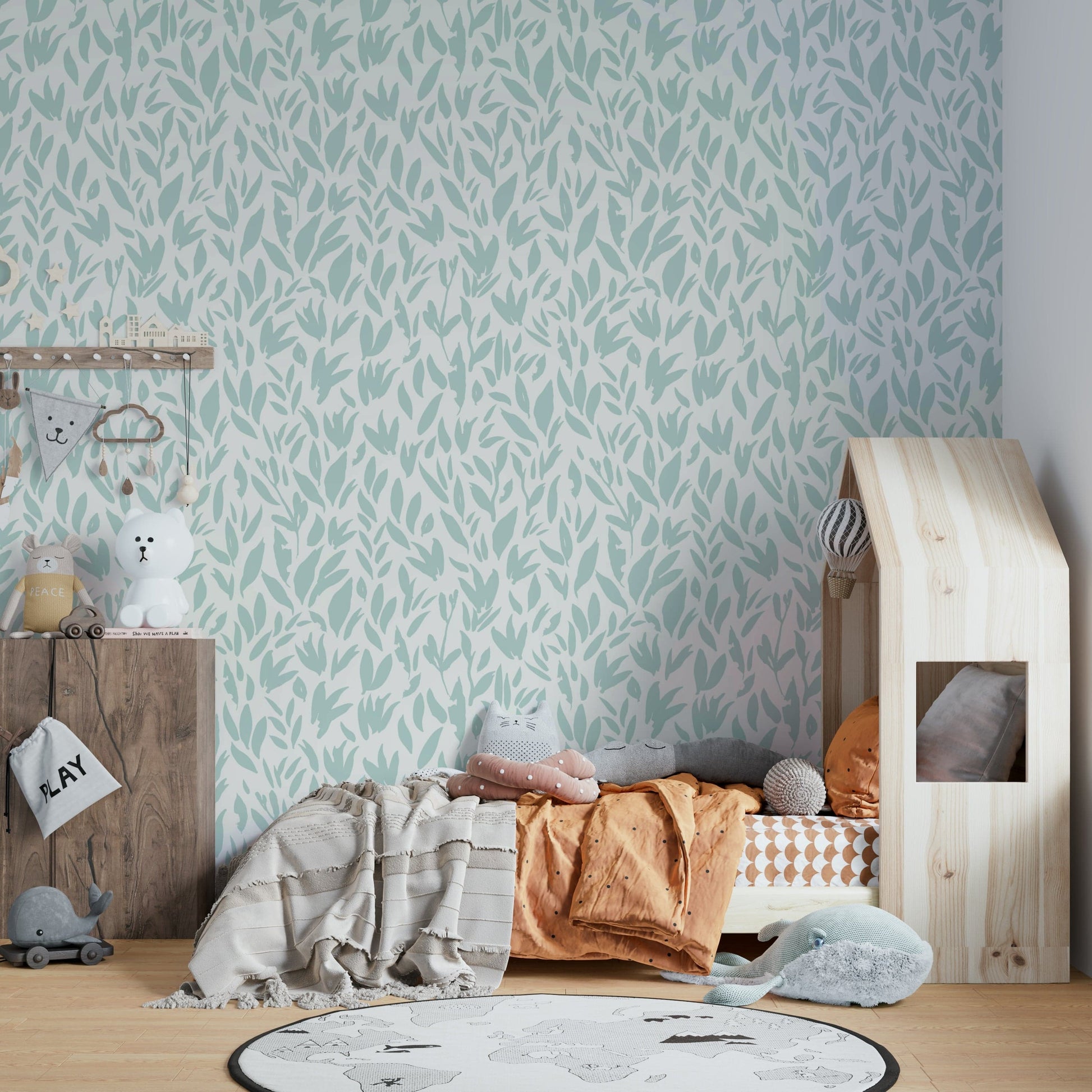 Watercolor style mint greenery wallpaper design.