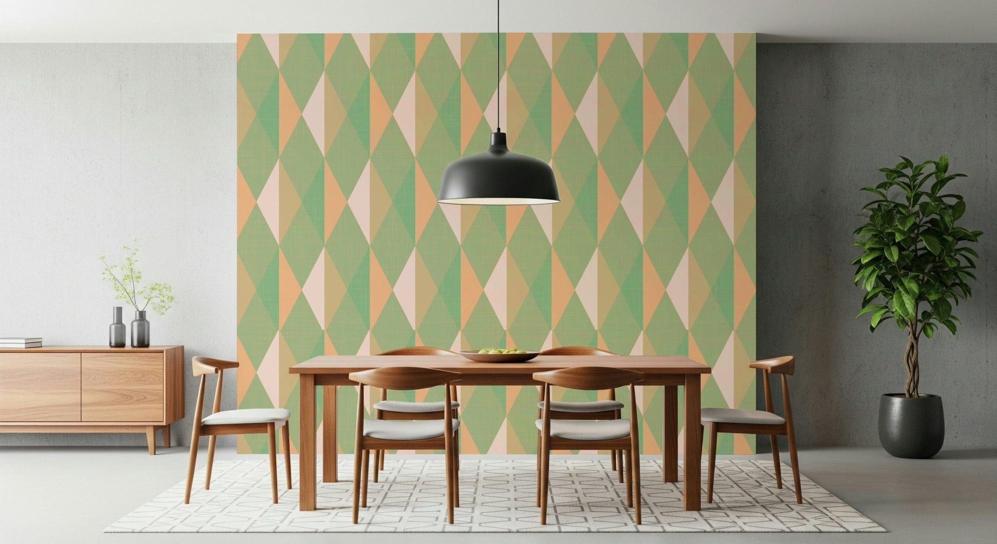 Modern triangle wall mural enhances hallway