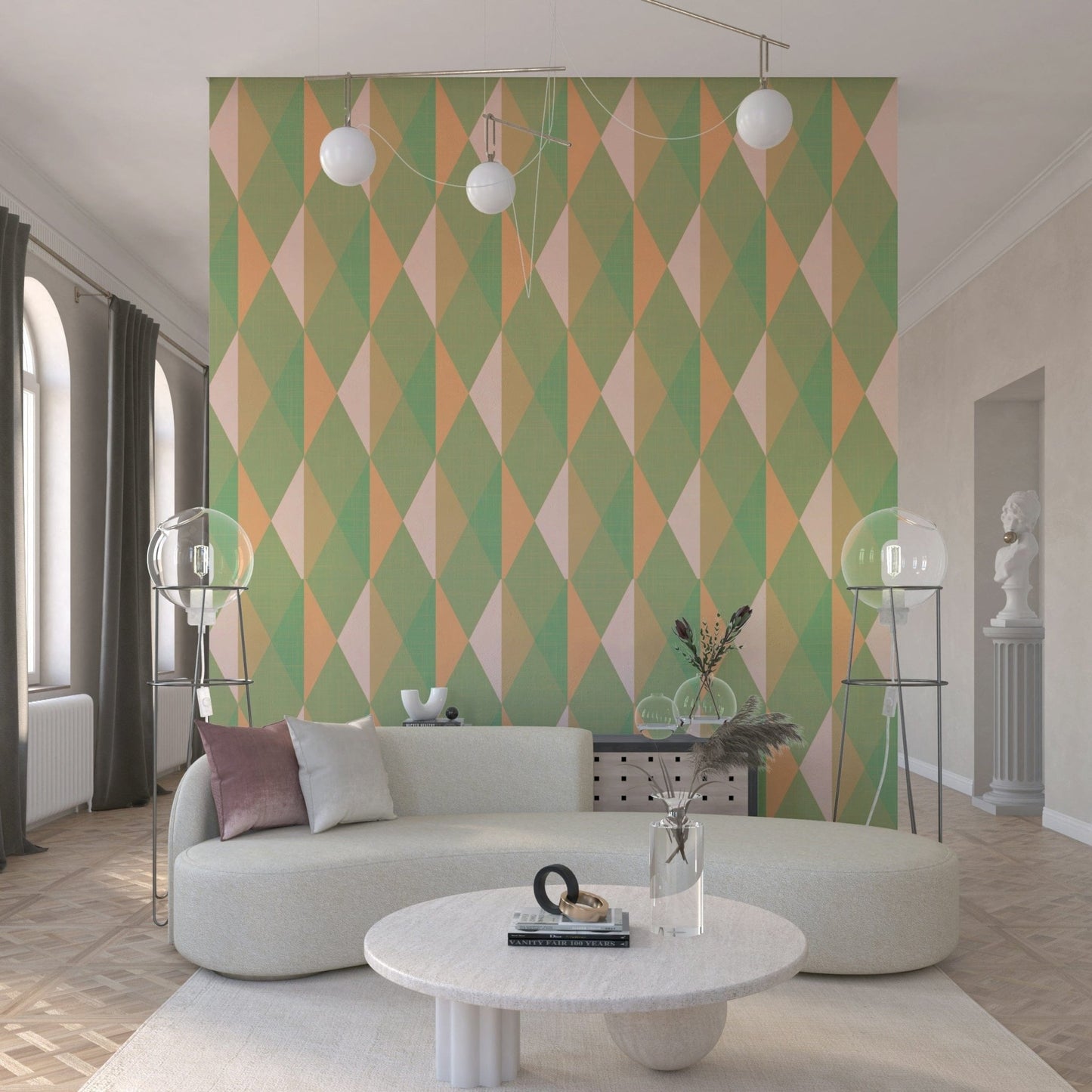 Mint peach wall mural highlights study corner