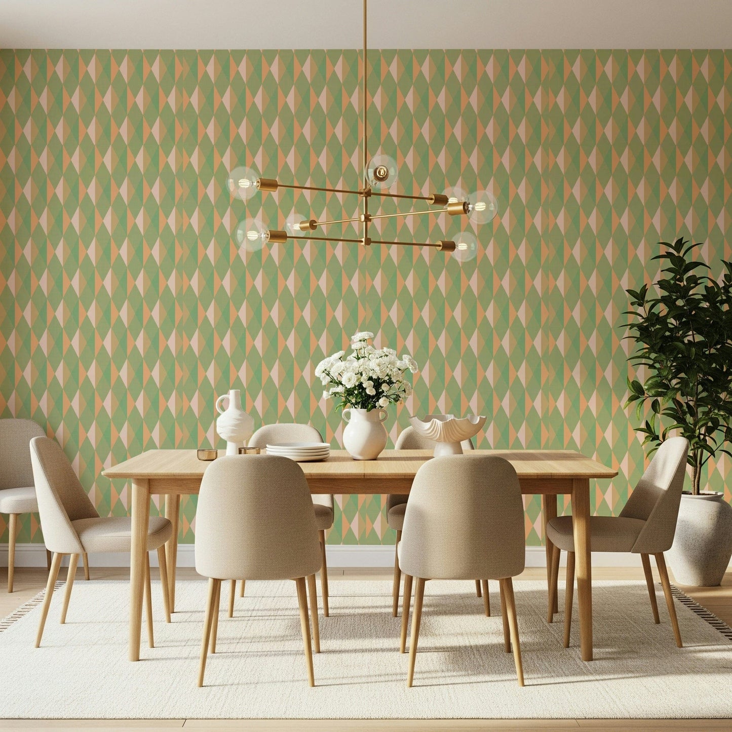 Soft pastel geometric wallpaper for a serene décor accent.