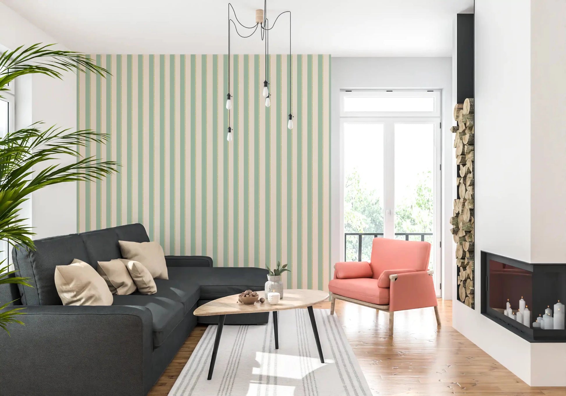 Elegant Mint Vertical Stripes Wallpaper with vertical alignment.