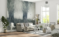 A beautiful wide-angle wall mural of an ethereal wood.